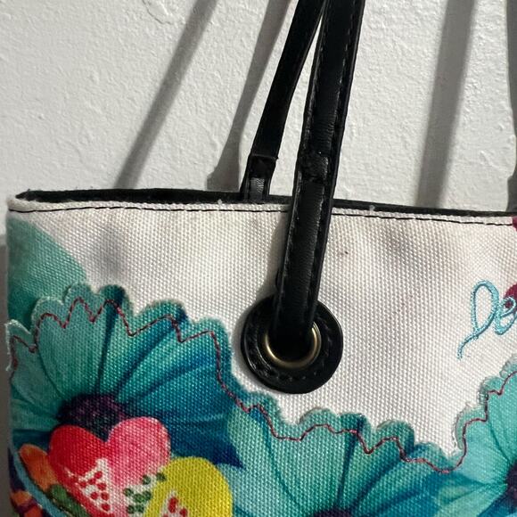 Desigual Bag Tote Colorful Embroidered Flower Canvas Boho Eclectic Vida Chula - Picture 3 of 7